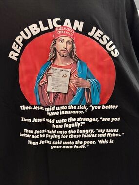 Jesus Graphic Tee - Black with Red & Blue Print resist the madness!!!